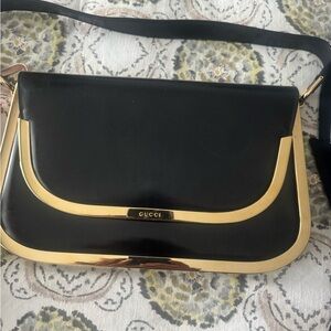 Gucci Black Shoulder Bag with Gold Trim